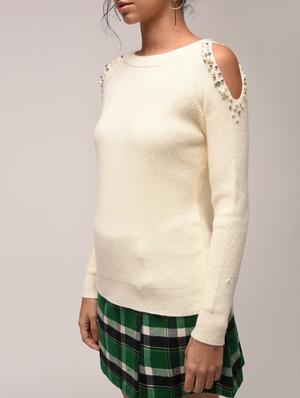 cold shoulder pearl embellished pullover - 15900921 - Standard Image - 5