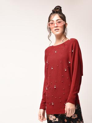 pearl embellished bat wing sleeved pullover - 15900929 - Standard Image - 2