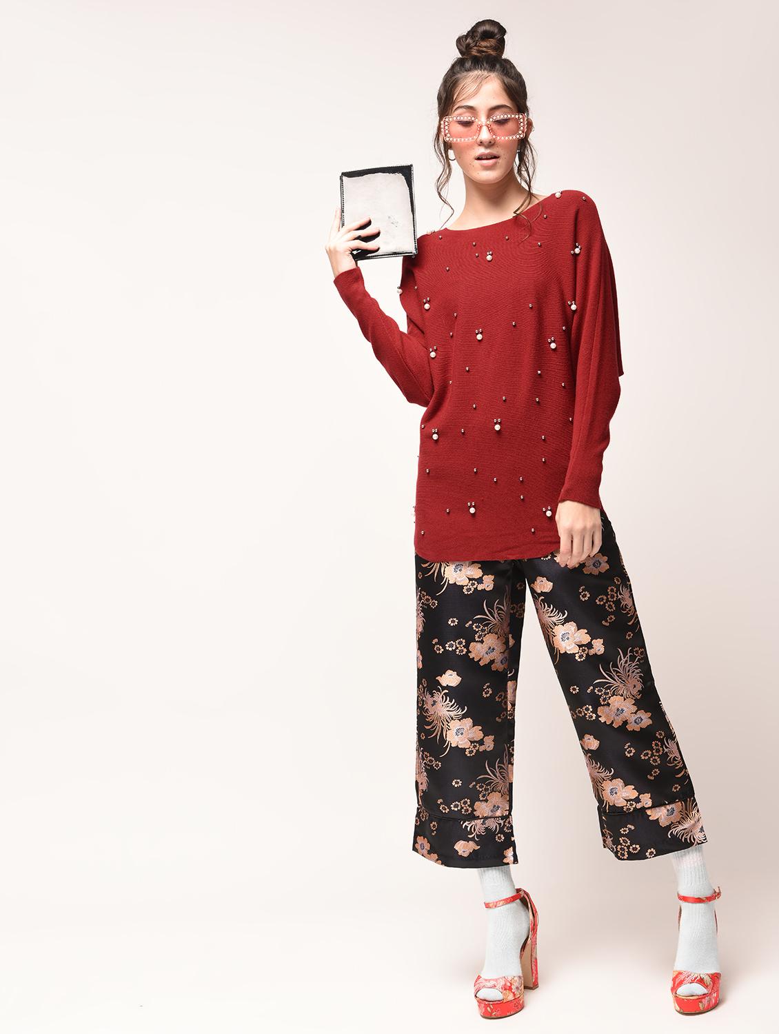 pearl embellished bat wing sleeved pullover - 15900929 - Zoom Image - 4
