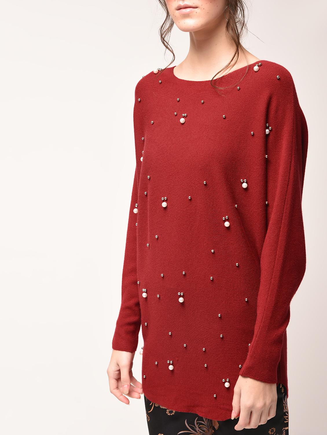 pearl embellished bat wing sleeved pullover - 15900929 - Zoom Image - 5