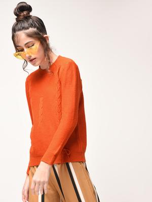 orange lace up detail pullover - 15900945 - Standard Image - 2