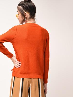 orange lace up detail pullover - 15900945 - Standard Image - 3