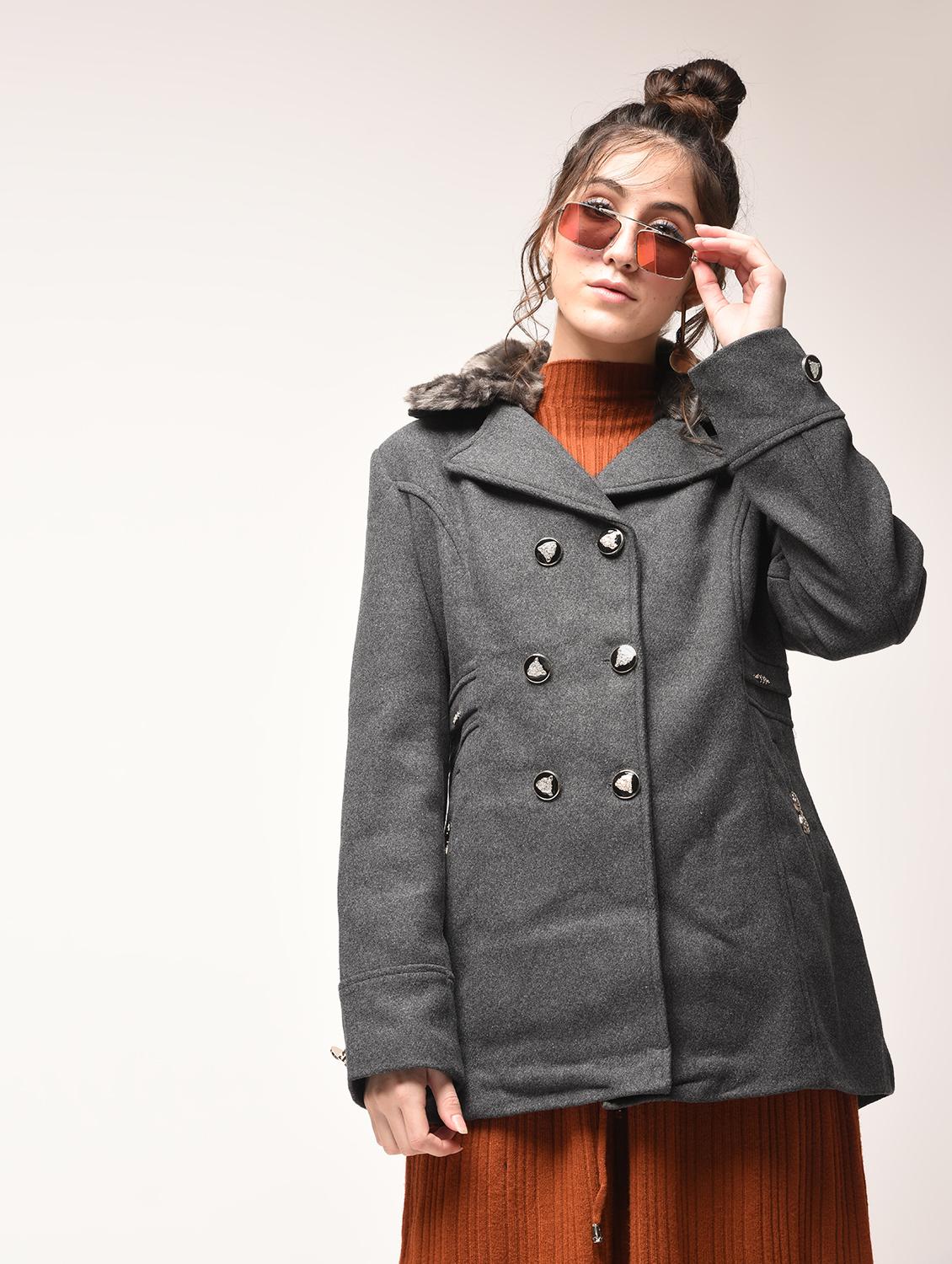 fur collar double breasted coat - 15900956 - Zoom Image - 1