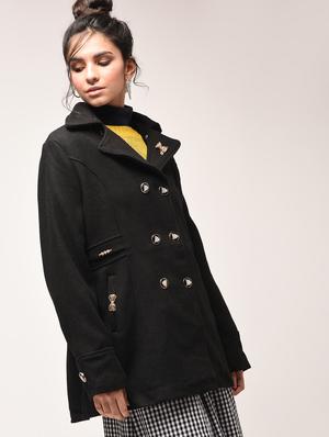 fur collar double breasted coat - 15900960 - Standard Image - 2