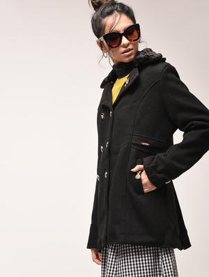 fur collar double breasted coat - 15900960 - Standard Image - 3