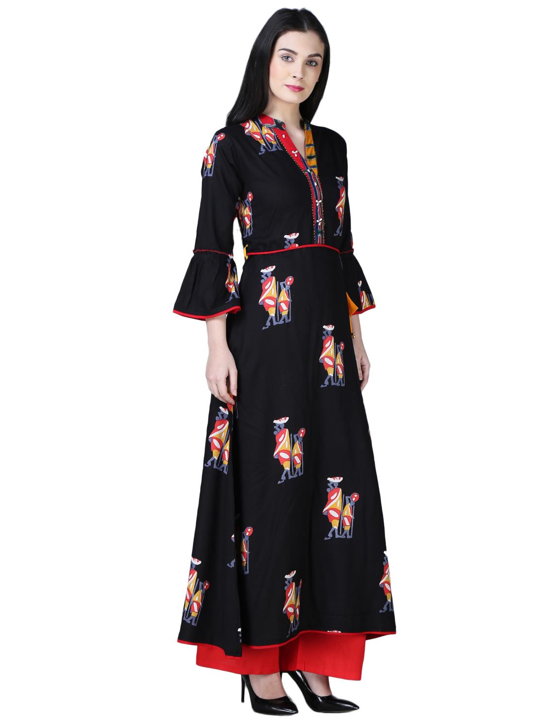 flared bell sleeves kurta - 15901763 - Zoom Image - 2