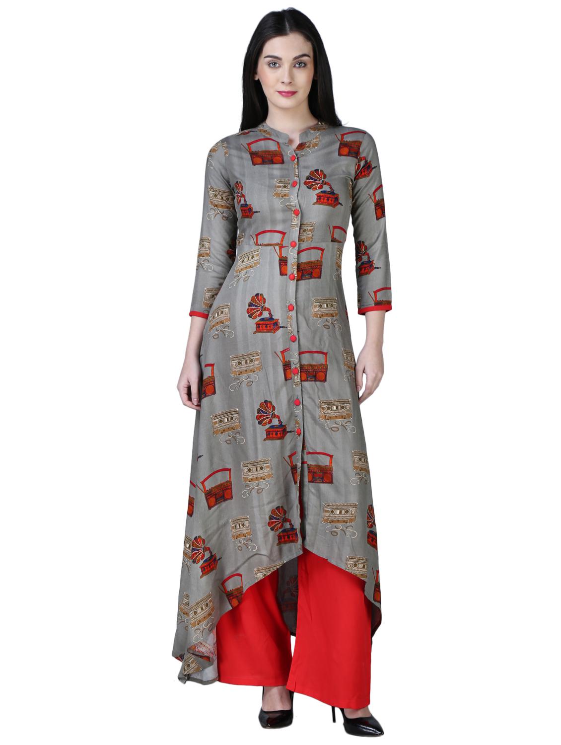 high low printed kurta - 15901766 - Zoom Image - 1