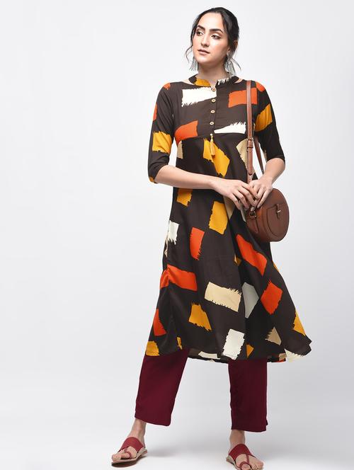geometric printed flared kurta - 15902132 - Standard Image - 1