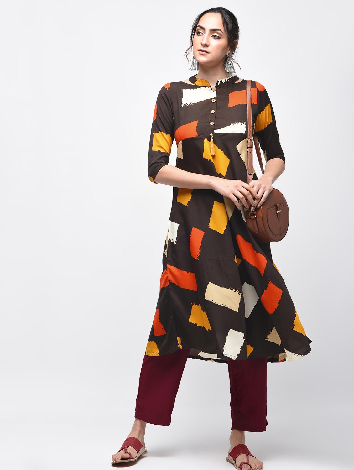 geometric printed flared kurta - 15902132 - Zoom Image - 1