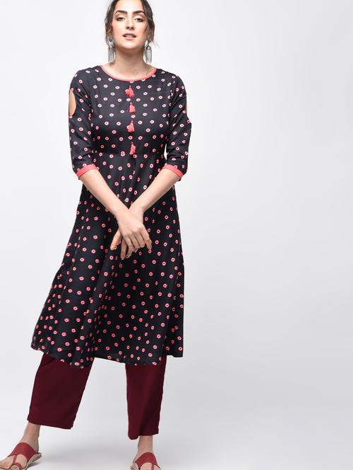 printed a-line kurta with tassels - 15902142 - Very Small Image - 1