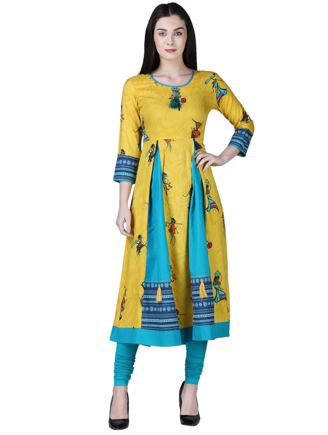 a-line printed panel kurta - 15902158 - Zoom Image - 1