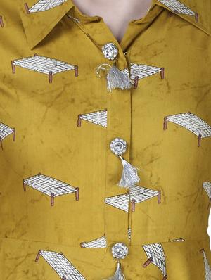 a-line printed kurta with tassels - 15902164 - Standard Image - 4