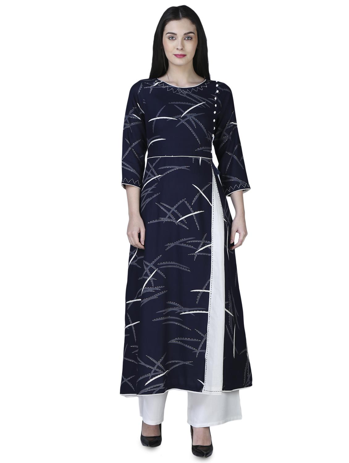 navy kaantha a-line kurta - 15902166 - Zoom Image - 1