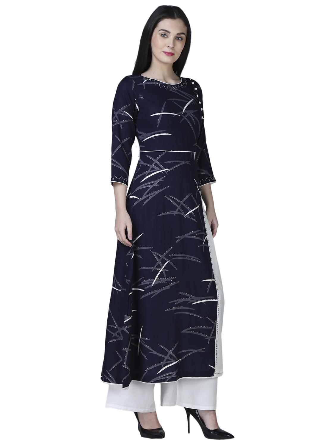 navy kaantha a-line kurta - 15902166 - Zoom Image - 2