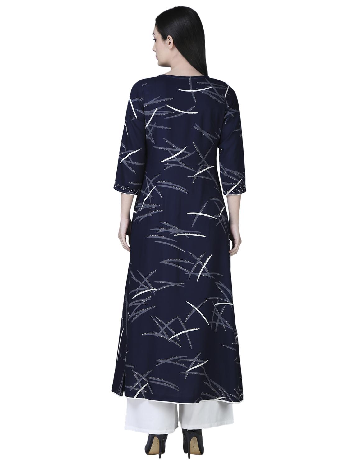 navy kaantha a-line kurta - 15902166 - Zoom Image - 3