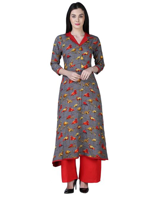 printed a-line kurta with tassels - 15902172 - Standard Image - 1