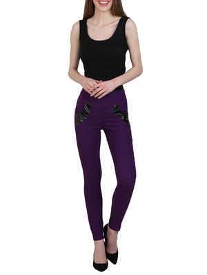 leather patch mid waist jegging - 15902354 - Standard Image - 4