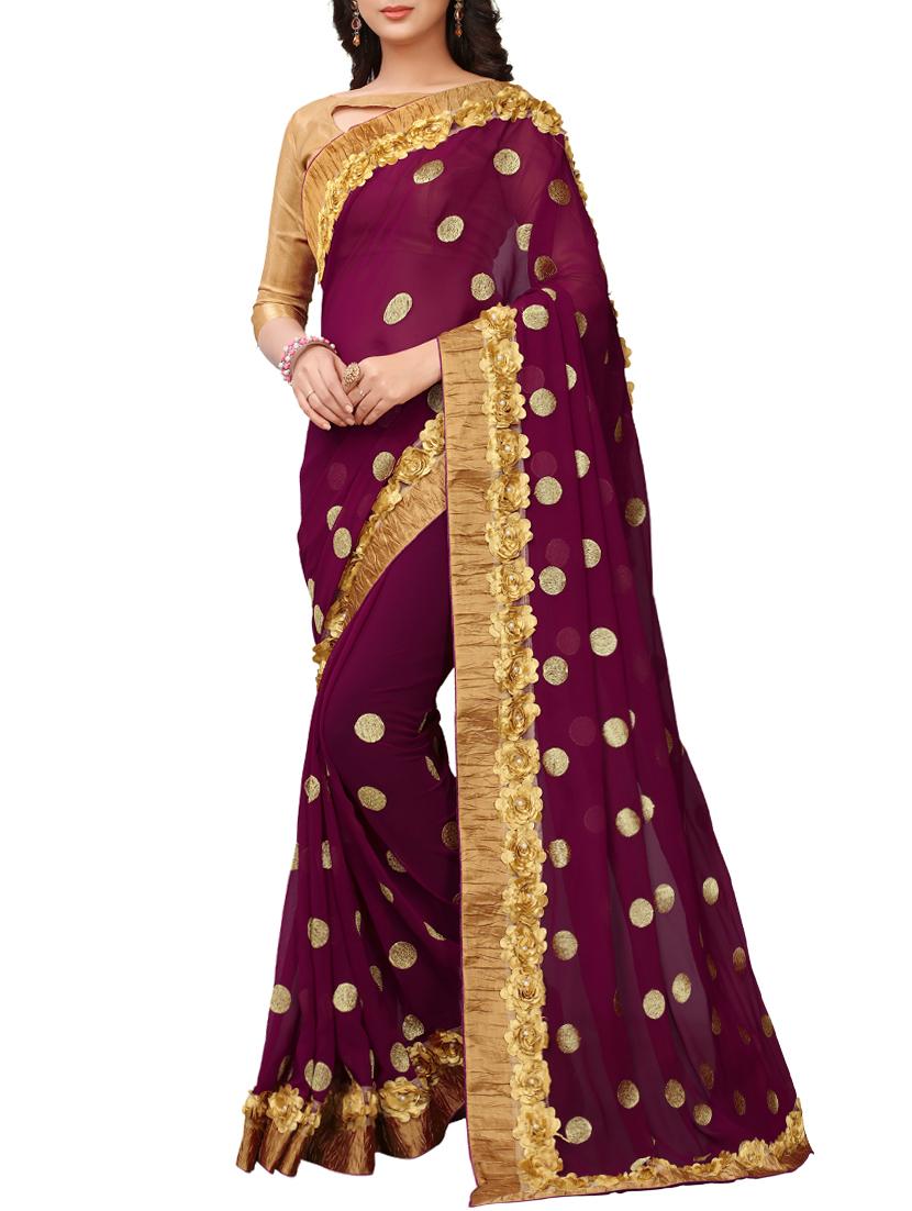 Ribbon border polka dots embroidered Saree with blouse - 15902464 - Zoom Image - 1
