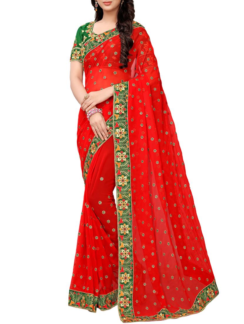 contrast border floral embroidered Saree with blouse - 15902466 - Zoom Image - 1