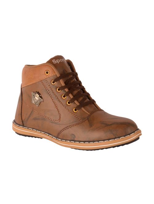 tan leatherette high ankle boots - 15902491 - Very Small Image - 1