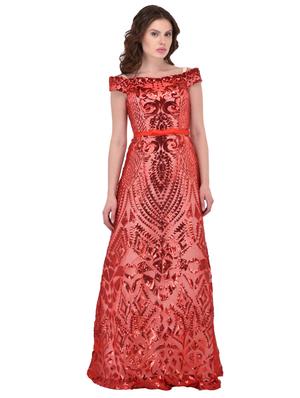 lace-up back sequined gown - 15902675 - Standard Image - 2