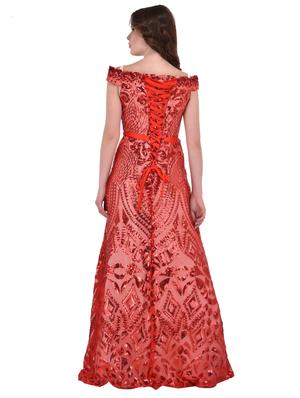 lace-up back sequined gown - 15902675 - Standard Image - 3
