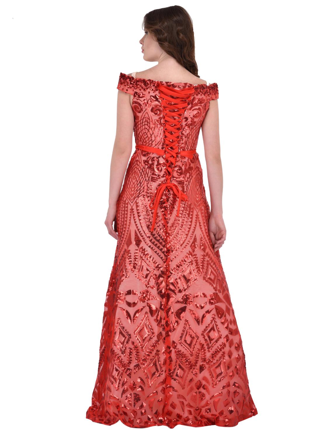 lace-up back sequined gown - 15902675 - Zoom Image - 3