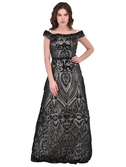lace-up back sequined gown - 15902676 - Standard Image - 1