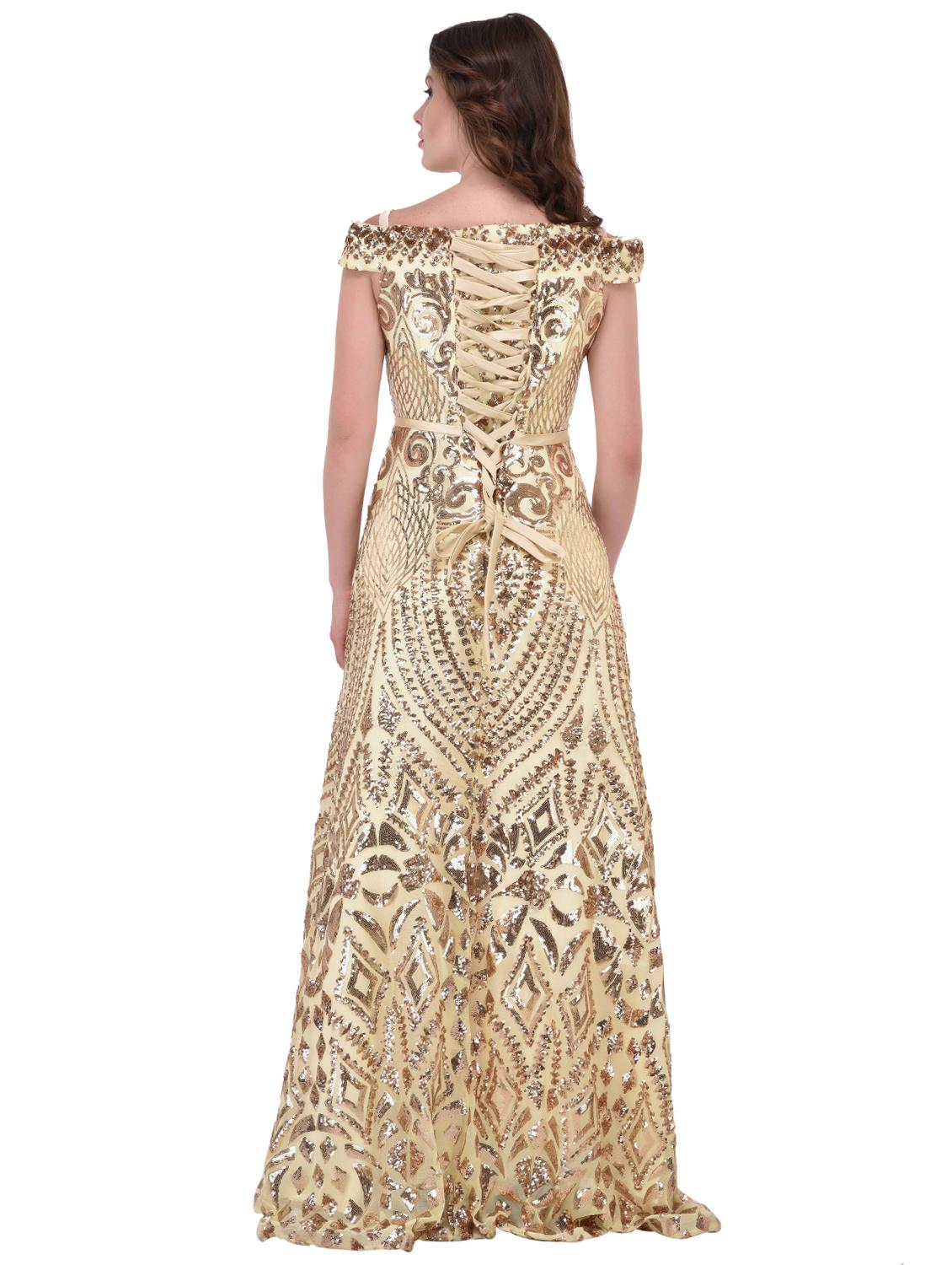 lace-up back sequined gown - 15902677 - Zoom Image - 3