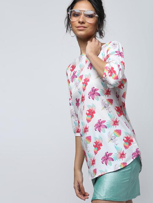 curved hem floral top - 15902816 - Standard Image - 1