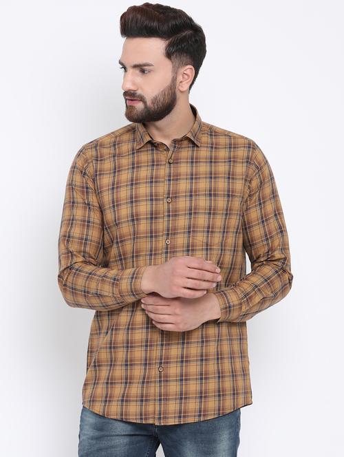 brown checkered casual shirt - 15902941 - Standard Image - 1