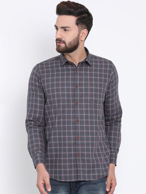 grey checkered casual shirt - 15902952 - Standard Image - 1