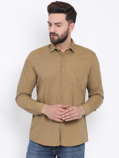 brown solid casual shirt - 15902969 - Standard Image - 1