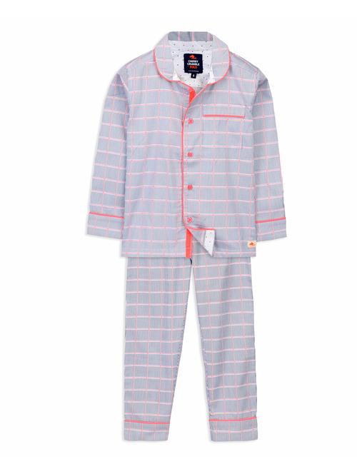 contrast piping checkered pyjama set - 15903098 - Standard Image - 1