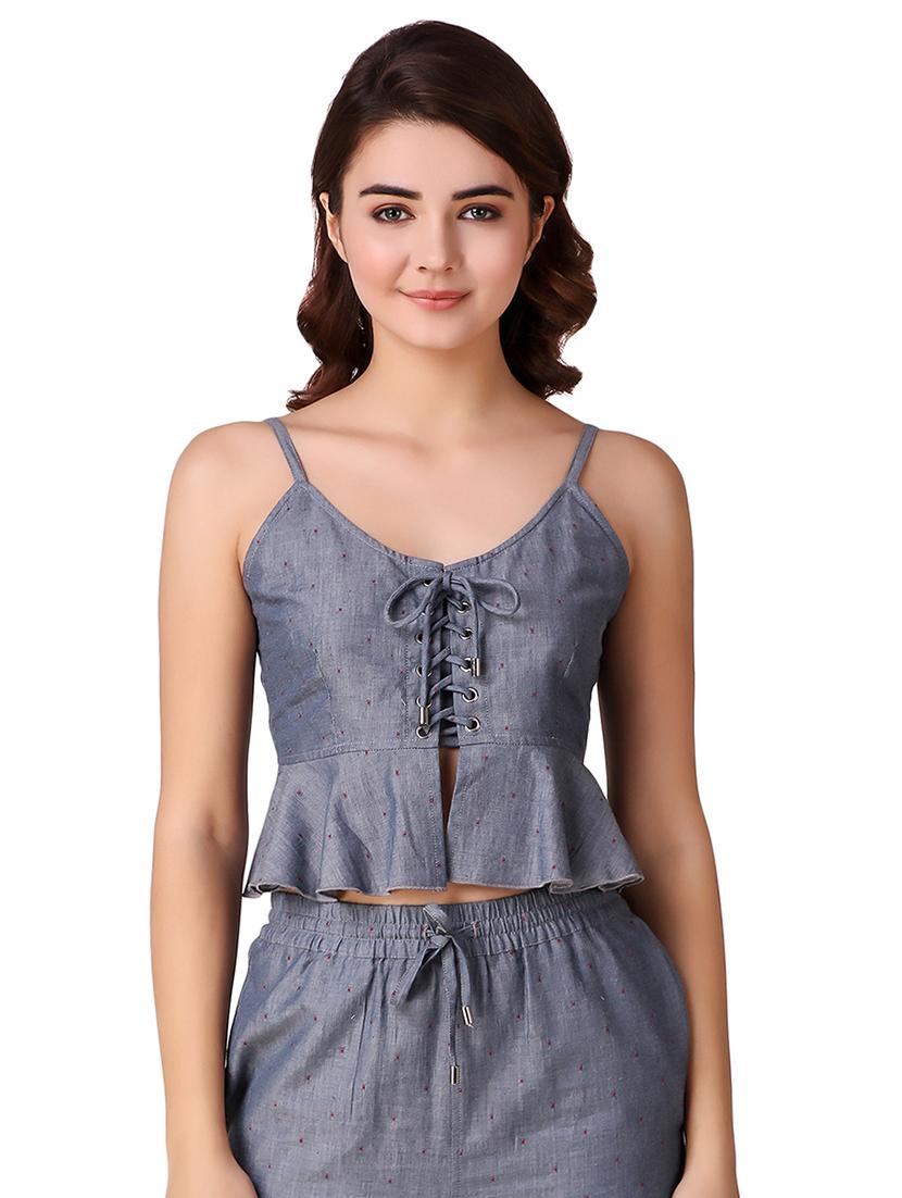 lace up detail peplum top - 15903242 - Zoom Image - 1