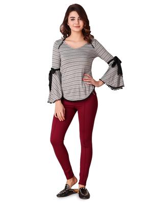 overlap back bell sleeved top - 15903263 - Standard Image - 4