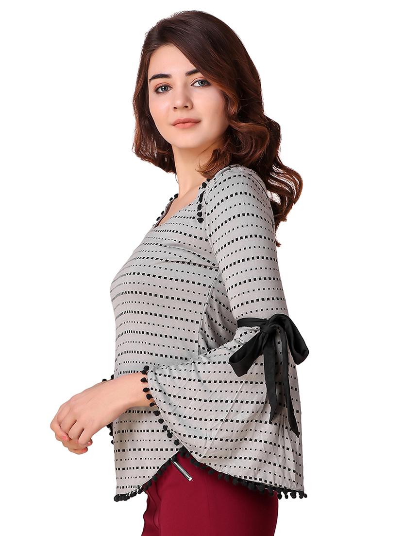 overlap back bell sleeved top - 15903263 - Zoom Image - 2