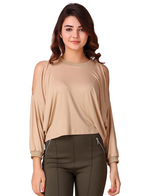 crew neck cold shoulder top - 15903274 - Standard Image - 1