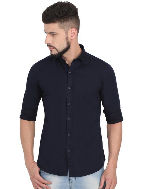 navy blue solid casual shirt - 15903342 - Standard Image - 1