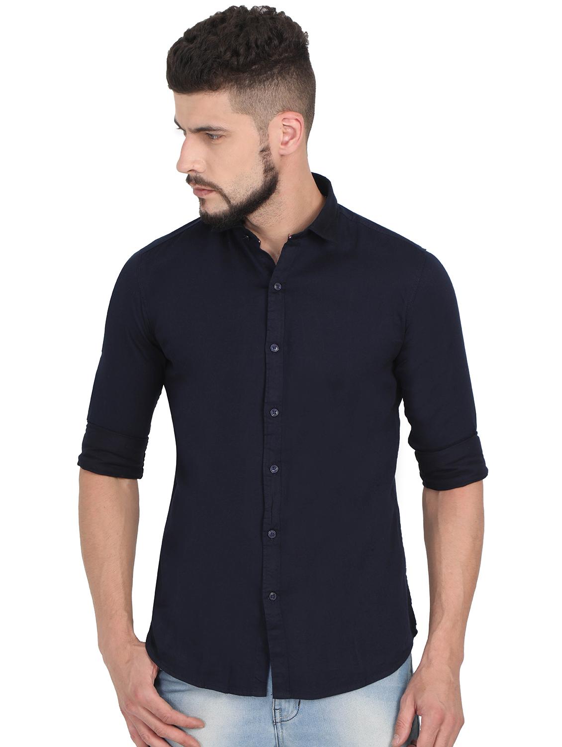 navy blue solid casual shirt - 15903342 - Zoom Image - 1