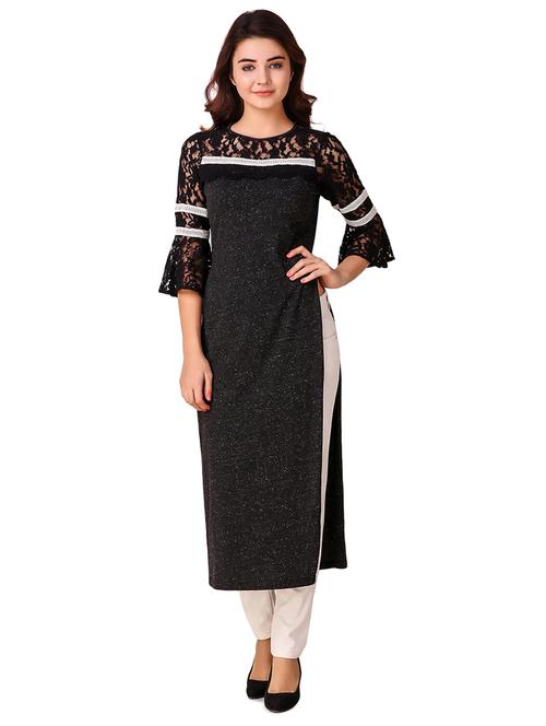 high slit lace detail kurta - 15903835 - Standard Image - 1