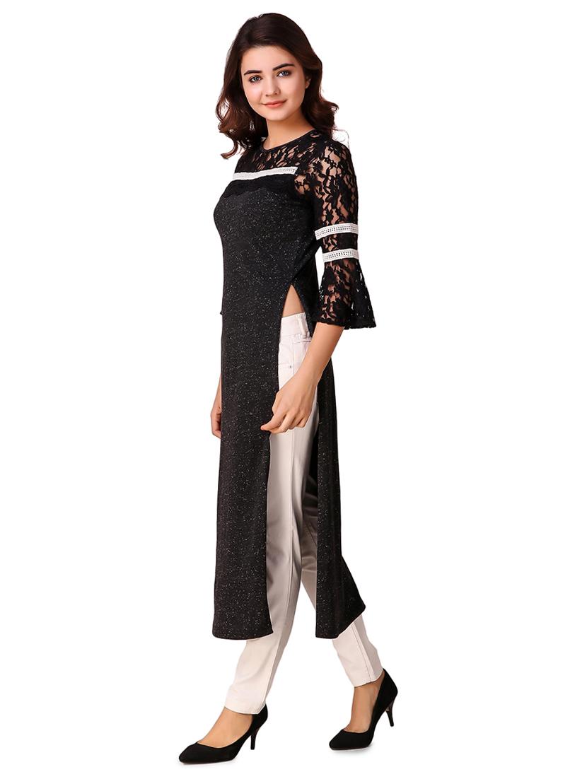 high slit lace detail kurta - 15903835 - Zoom Image - 2