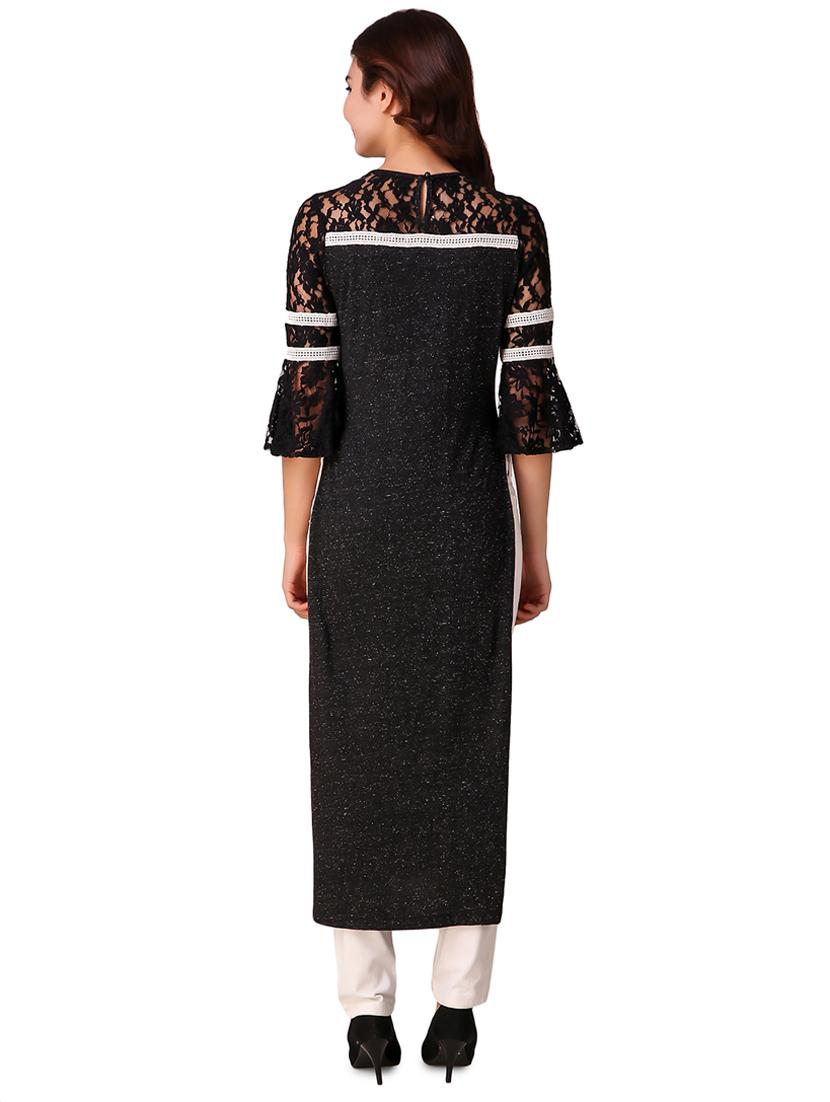 high slit lace detail kurta - 15903835 - Zoom Image - 3