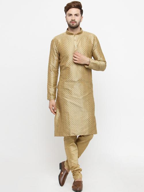 gold polyester kurta pyjama set - 15903900 - Standard Image - 1