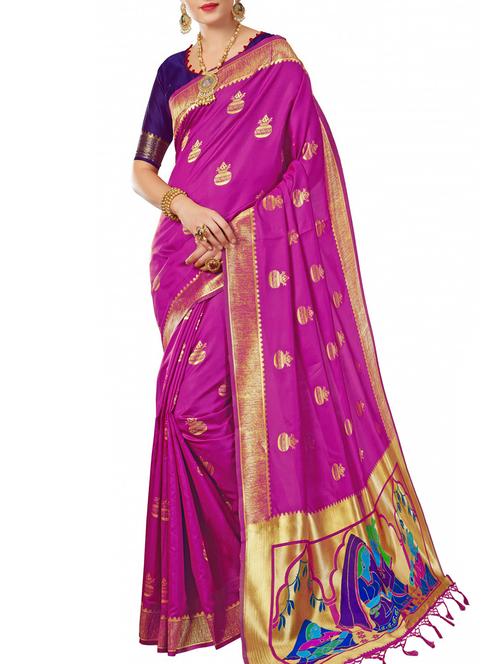 self design banarasi saree with blouse - 15904207 - Standard Image - 1
