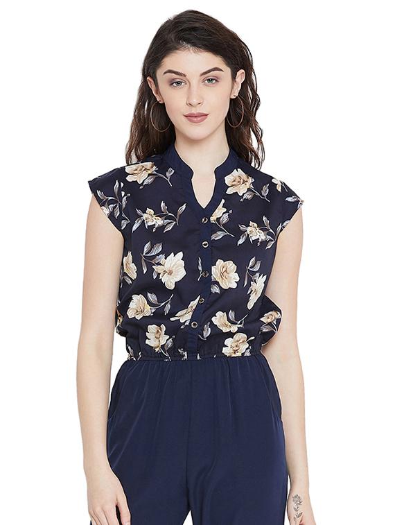button detail floral jumpsuit - 15904242 - Zoom Image - 1