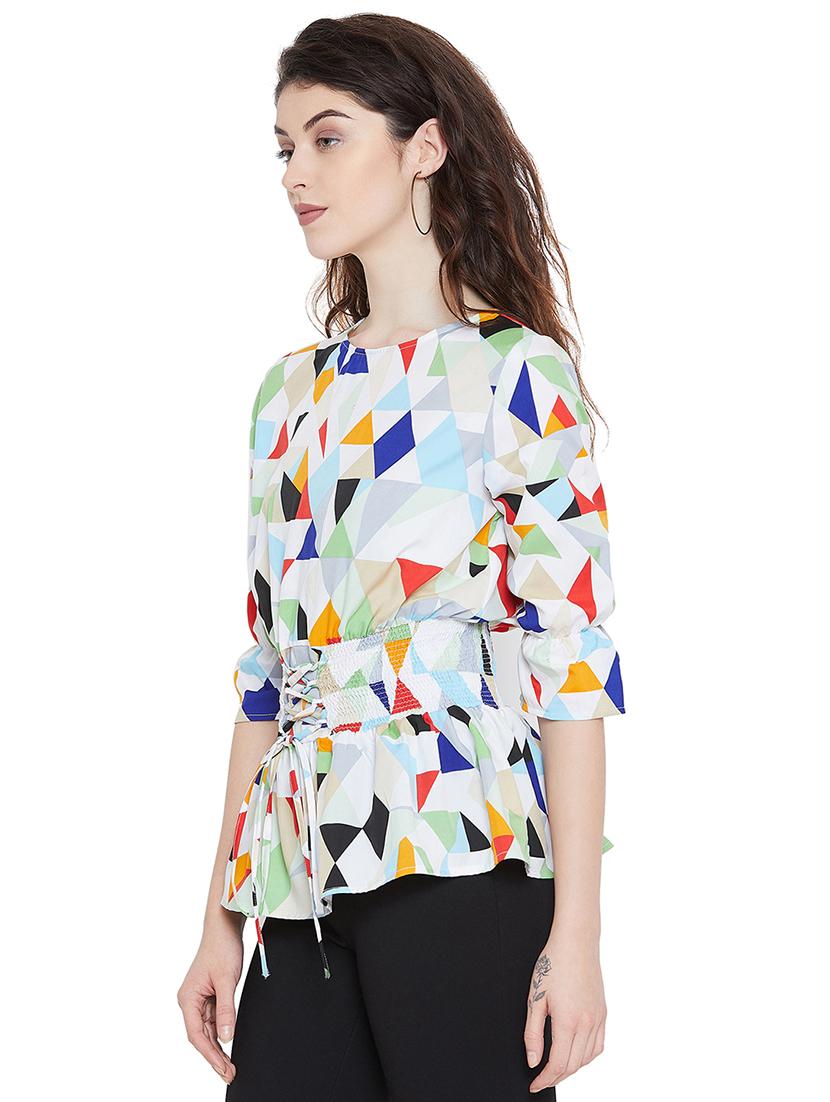 lace up detail geometric top - 15904251 - Zoom Image - 2