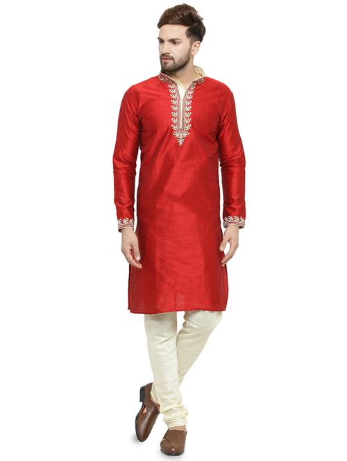 red dupion kurta pyjama set - 15904300 - Standard Image - 1