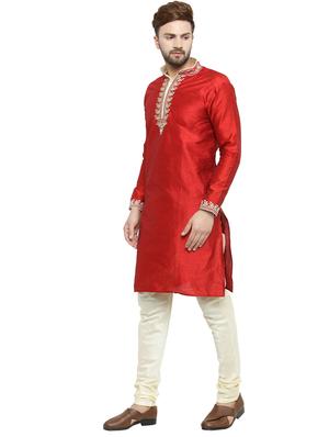red dupion kurta pyjama set - 15904300 - Standard Image - 2