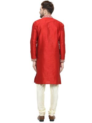 red dupion kurta pyjama set - 15904300 - Standard Image - 3